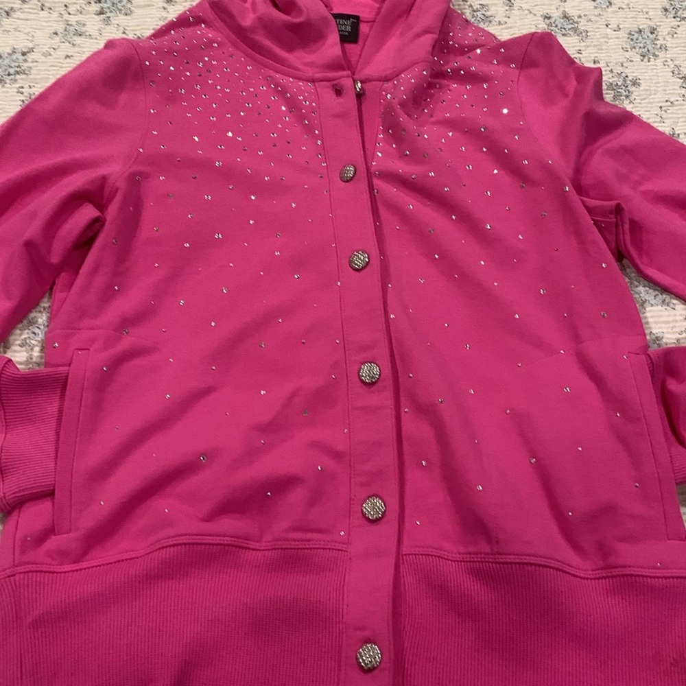 Christine Alexander Pink hoodie with Swarovski Crystal Studs Size S Perfect Cond - Picture 4 of 12